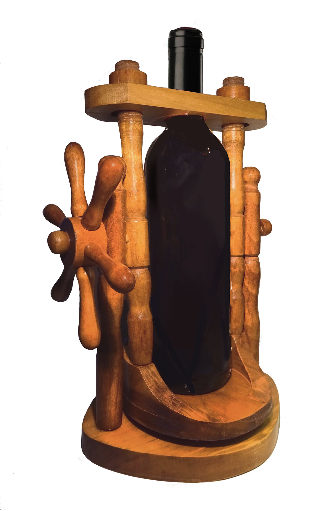 Prensa de madera con 1 botella de vino denominación de origen Jumilla alante - Delampa